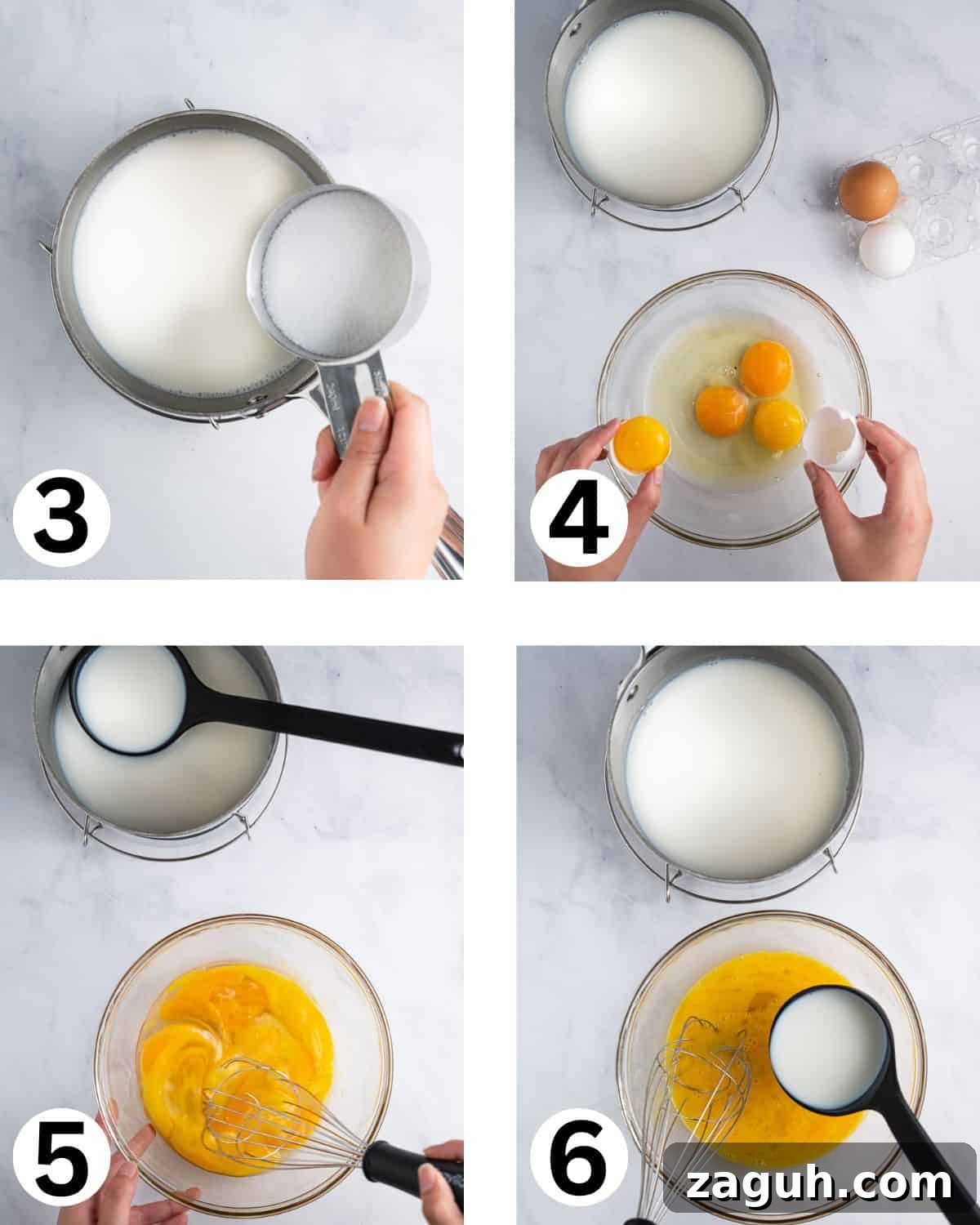 Creamy Vietnamese Bánh Flan Recipe — Classic Caramel Custard 6 Process of whisking milk, sugar and eggs.
