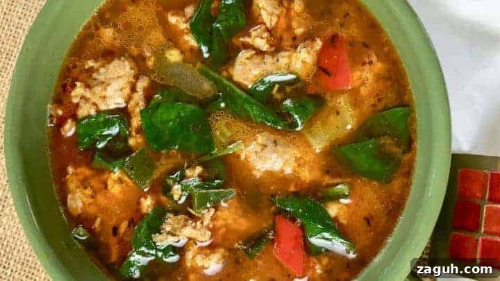 Keto Sausage Soup in green bowl