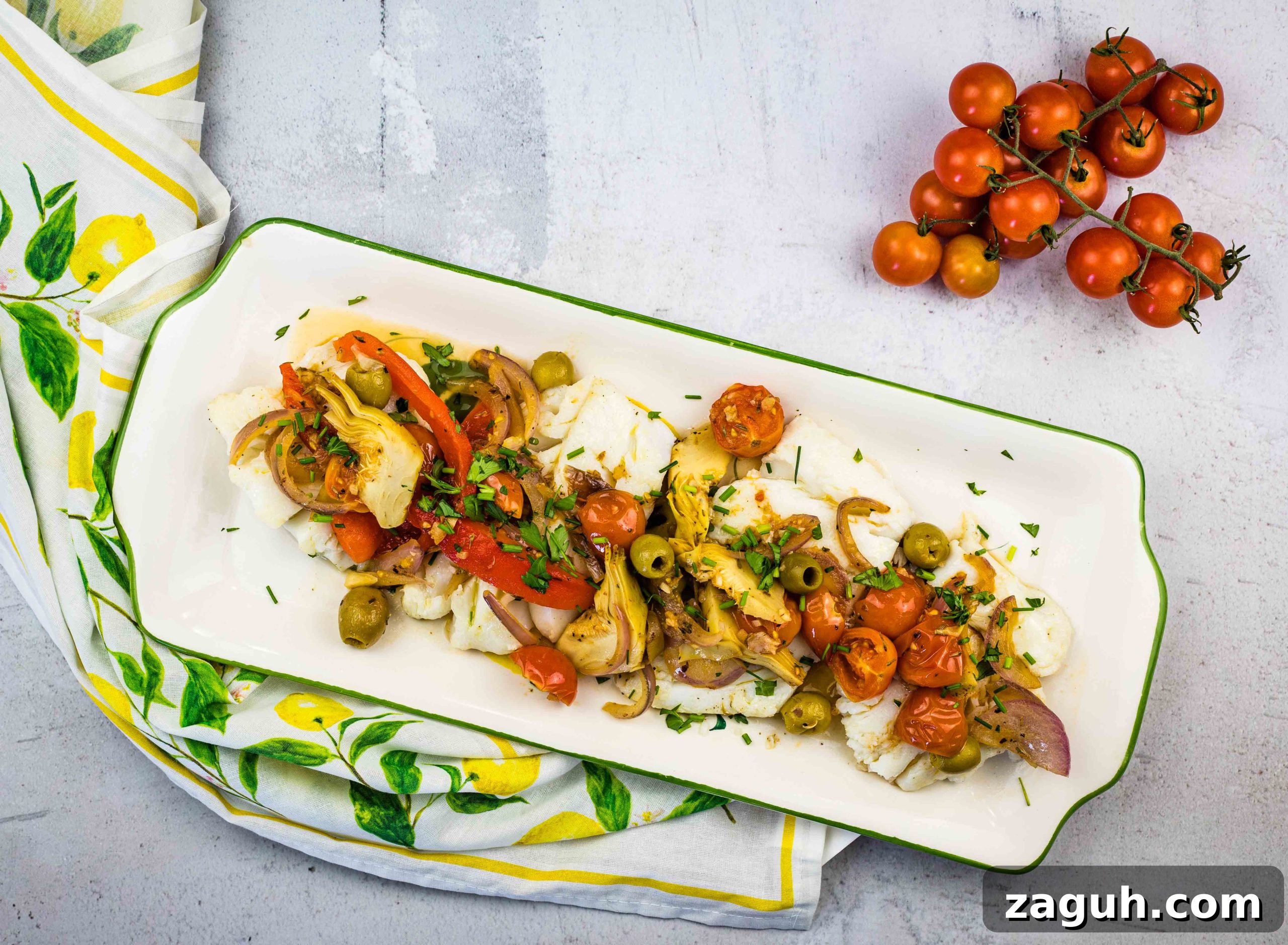 31 Bold Seafood Recipes for Big Flavor with Simple Ingredients 4 Mediterranean cod on a rectangular platter.