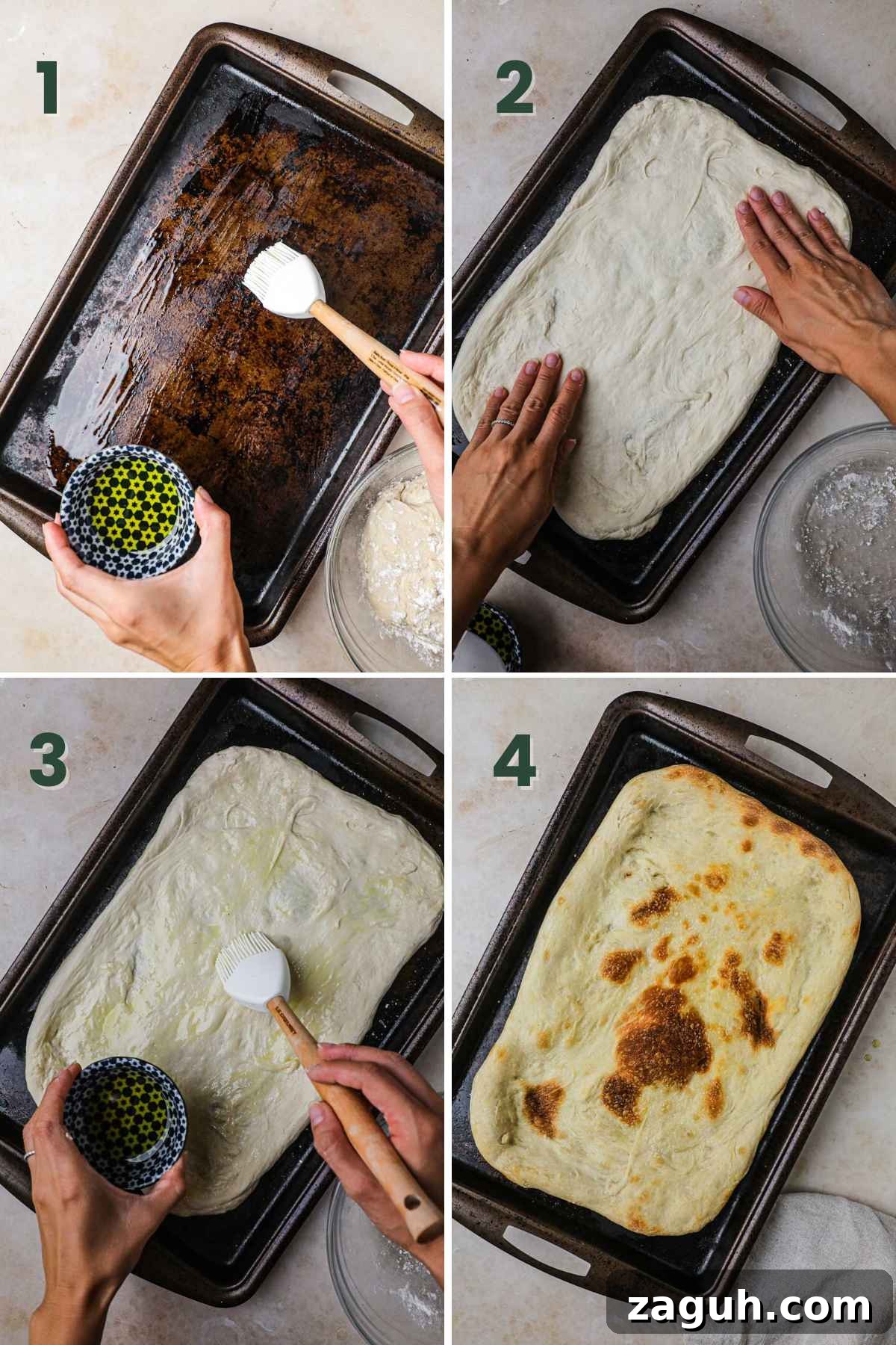 Fig, Burrata & Prosciutto Pizza with Honey and Arugula 4 Steps to make white fig pizza, brush baking sheet with olive oil, spread pizza dough, brush dough with olive oil, and bake.