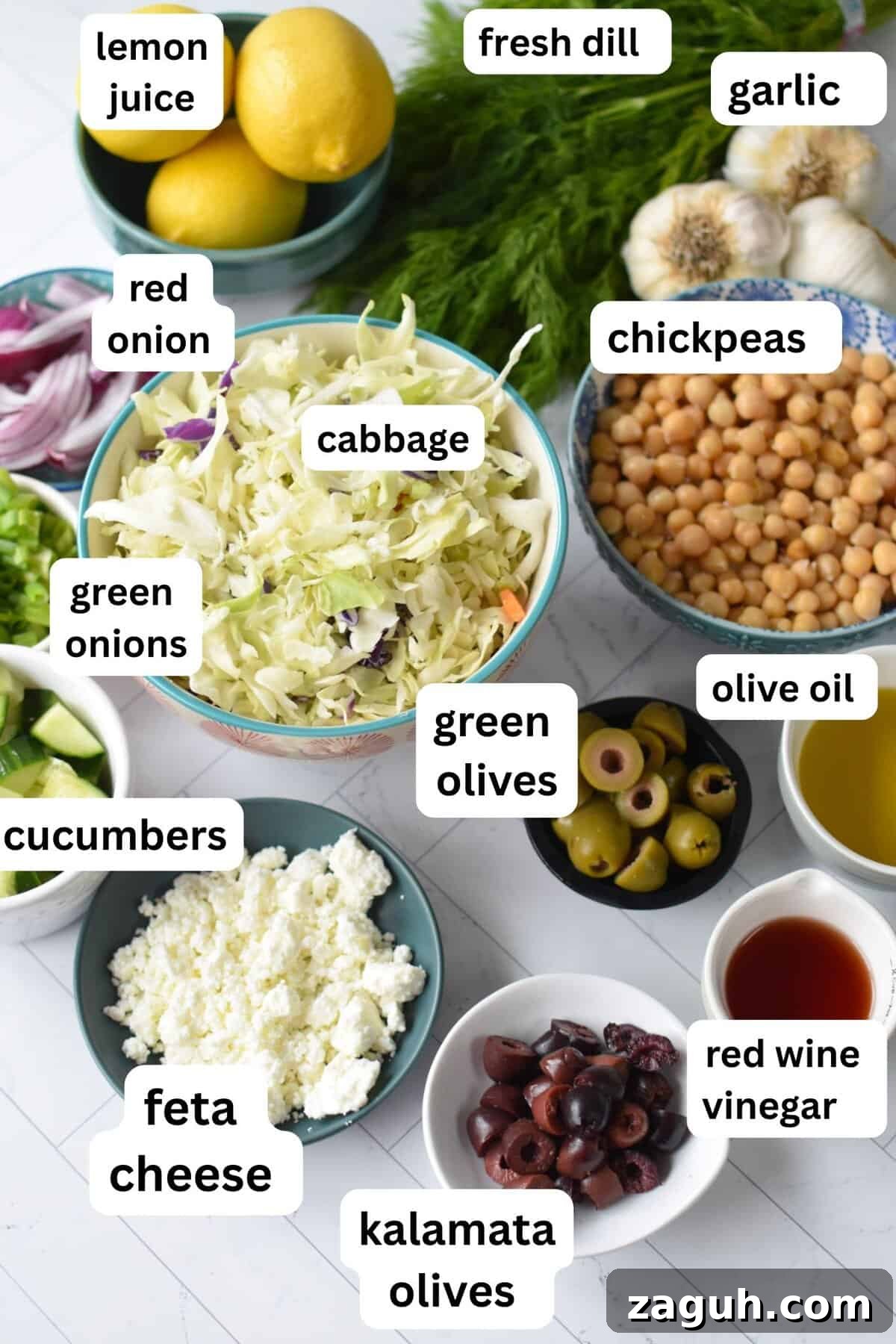 Greek Cabbage Salad Recipe with Feta and Lemon Dressing 5 Greek Cabbage Salad recipe ingredients