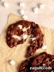 Chocolate cookie broken in half with marshmallow middle