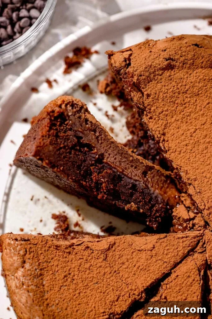 Slice of chocolate cake with gooey filling