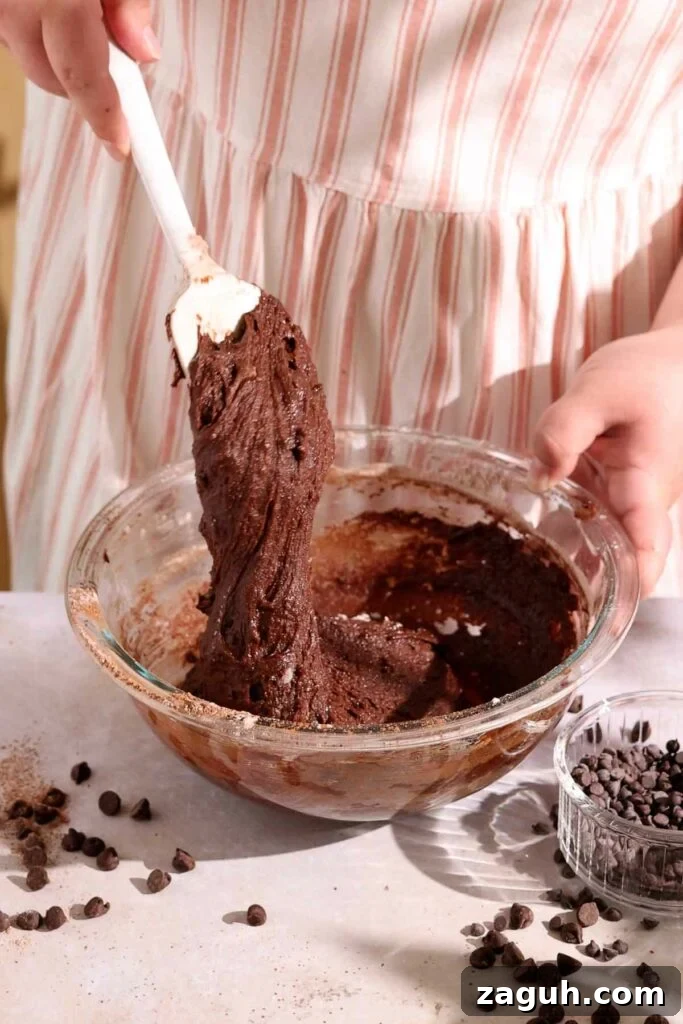 mixing chocolate cake batter together