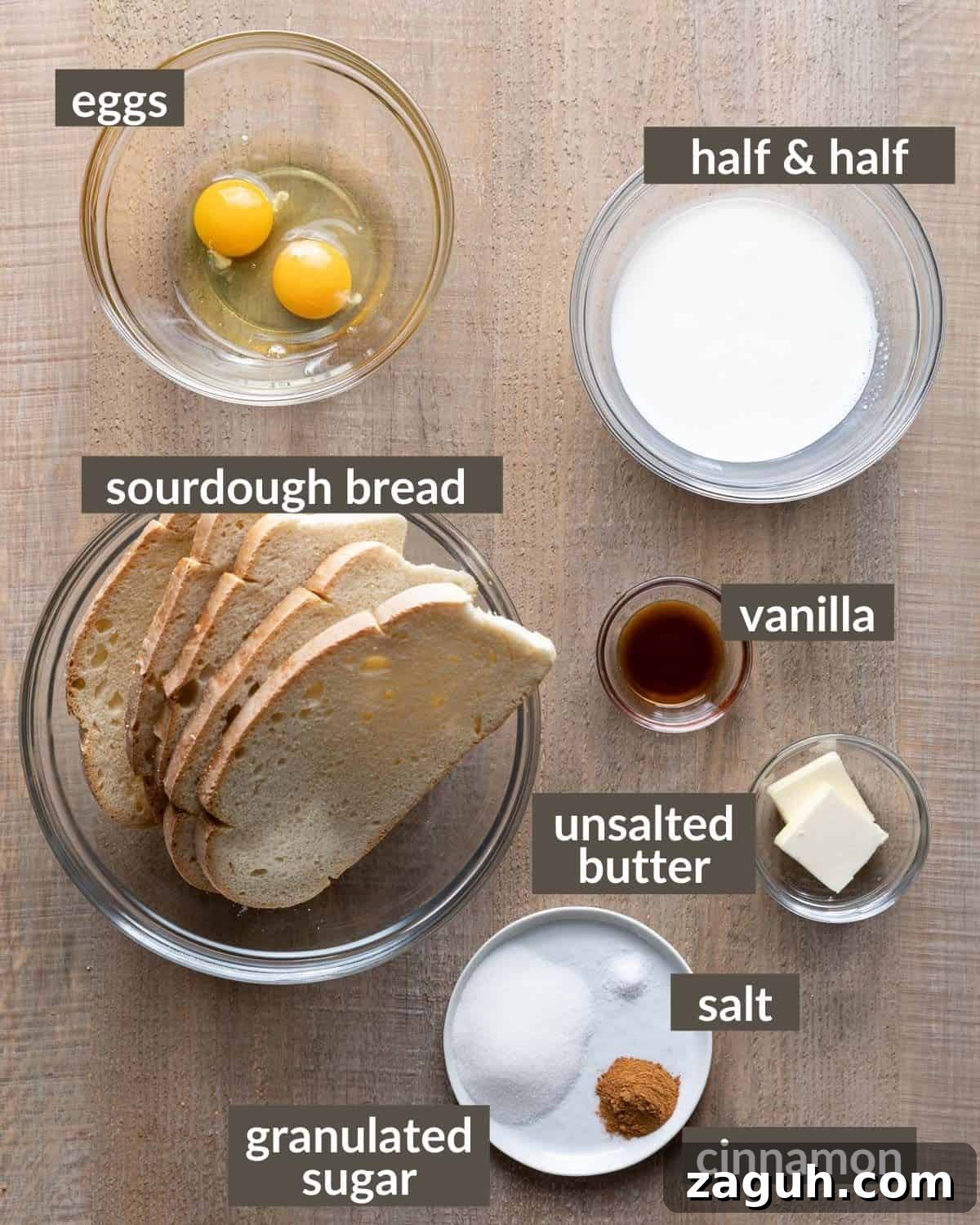 Sourdough French Toast Recipe with Crispy Edges and Custardy Center 3 Ingredients needed to make sourdough french toast.
