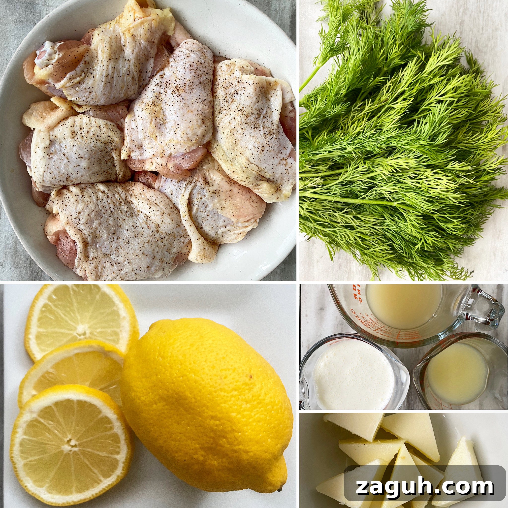 Creamy Lemon Dill Chicken for Slow Cooker: Tender, Flavorful Meal 3 collage of ingredients for creamy lemon dill chicken
