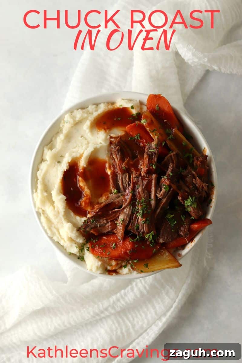Oven-Braised Chuck Roast Recipe for Moist, Flavorful Beef 2 chuck roast with veggies and mashed potatoes