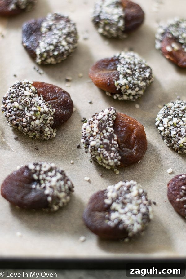 Chocolate-Dipped Apricots with Chia Seed Topping 2 Chocolate Chia Apricots