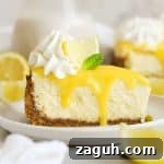 a slice of gluten-free lemon cheesecake with homemade lemon curd