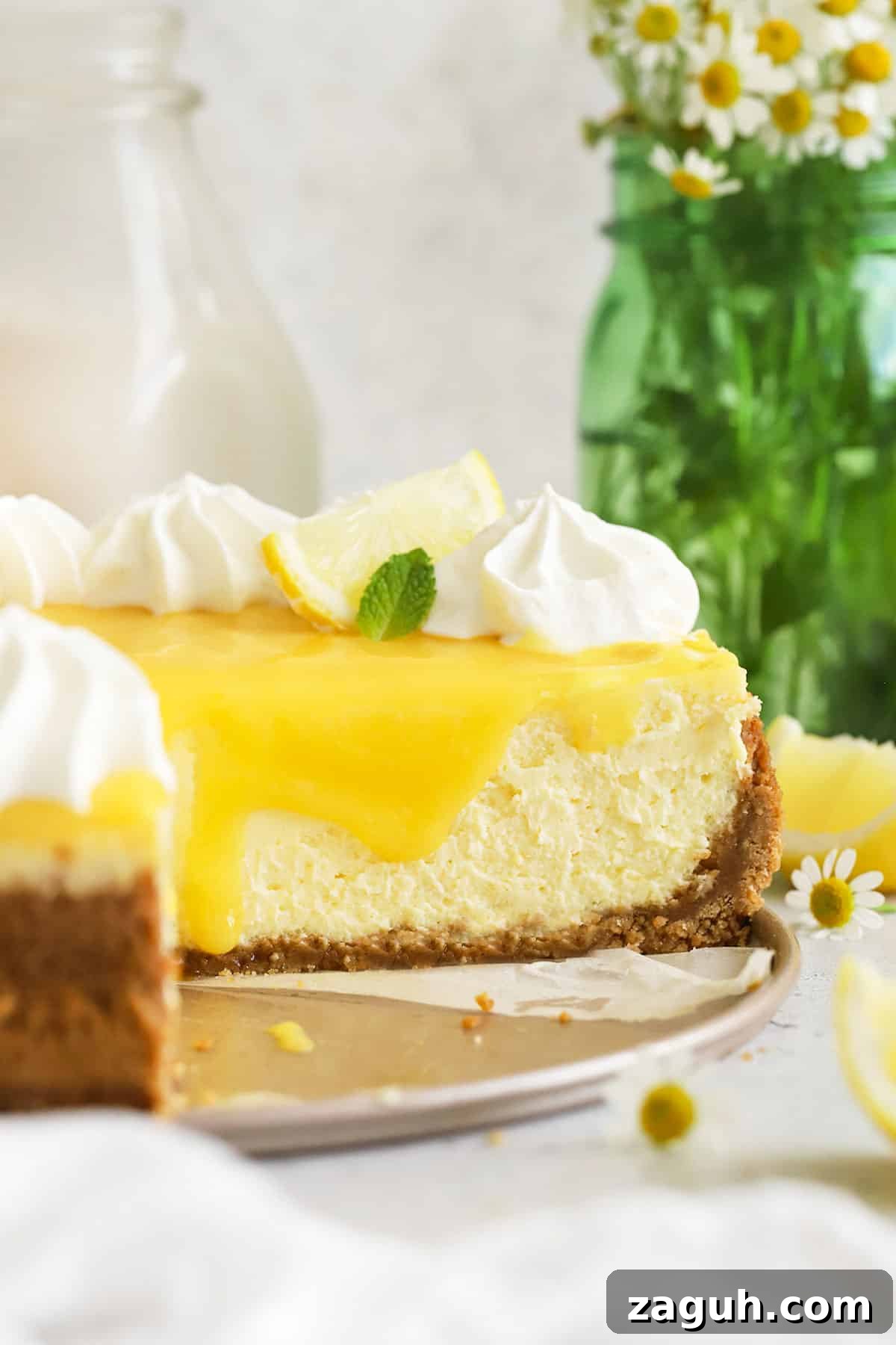Gluten-Free Lemon Cheesecake Recipe — Zesty No-Bake Dessert 6 gluten-free lemon cheesecake on a dessert platter