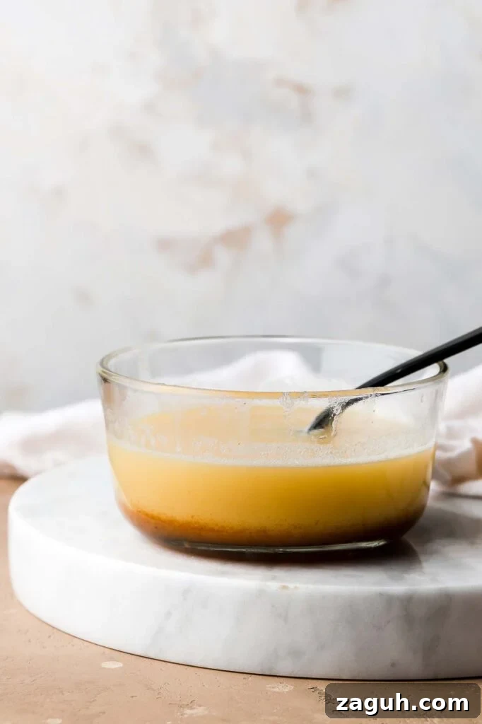 room temperature brown butter with milk solids on the bottom