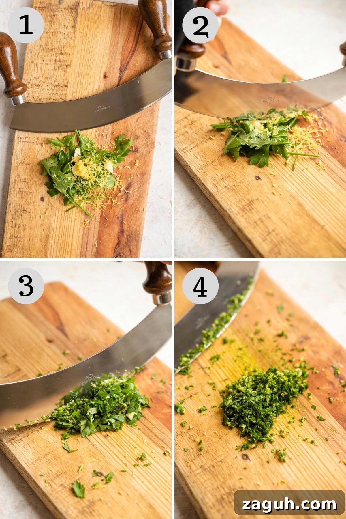 Burrata with Crispy ’Nduja and Bright Gremolata 4 Step by step photos showing how to make gremolata