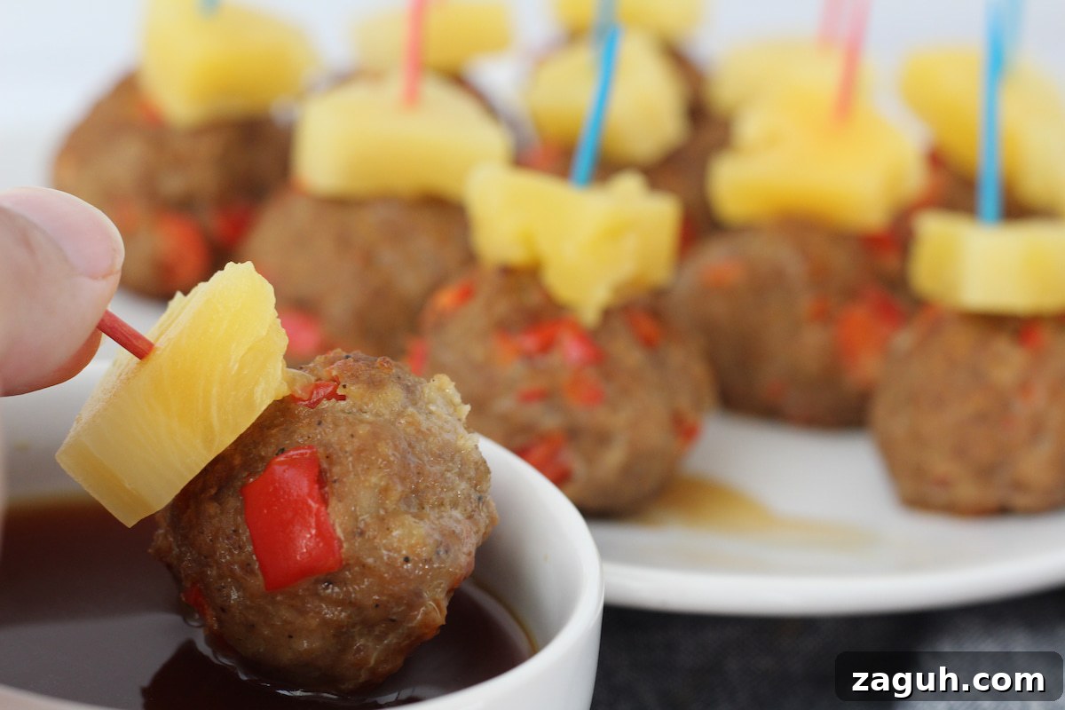 Spicy Hawaiian Turkey Meatballs with Pineapple Glaze 6 Finished meatballs with pineapple